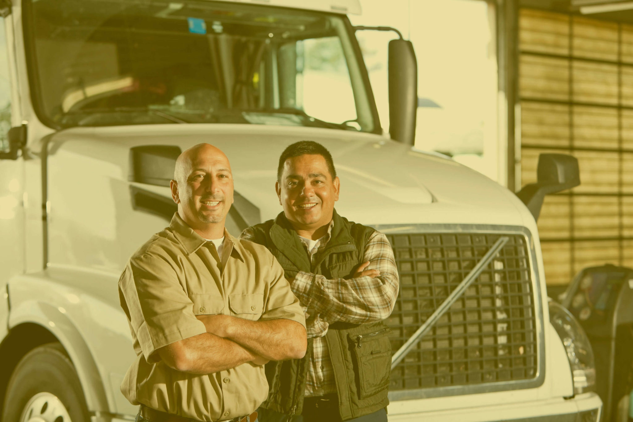 Truckers in front of semi